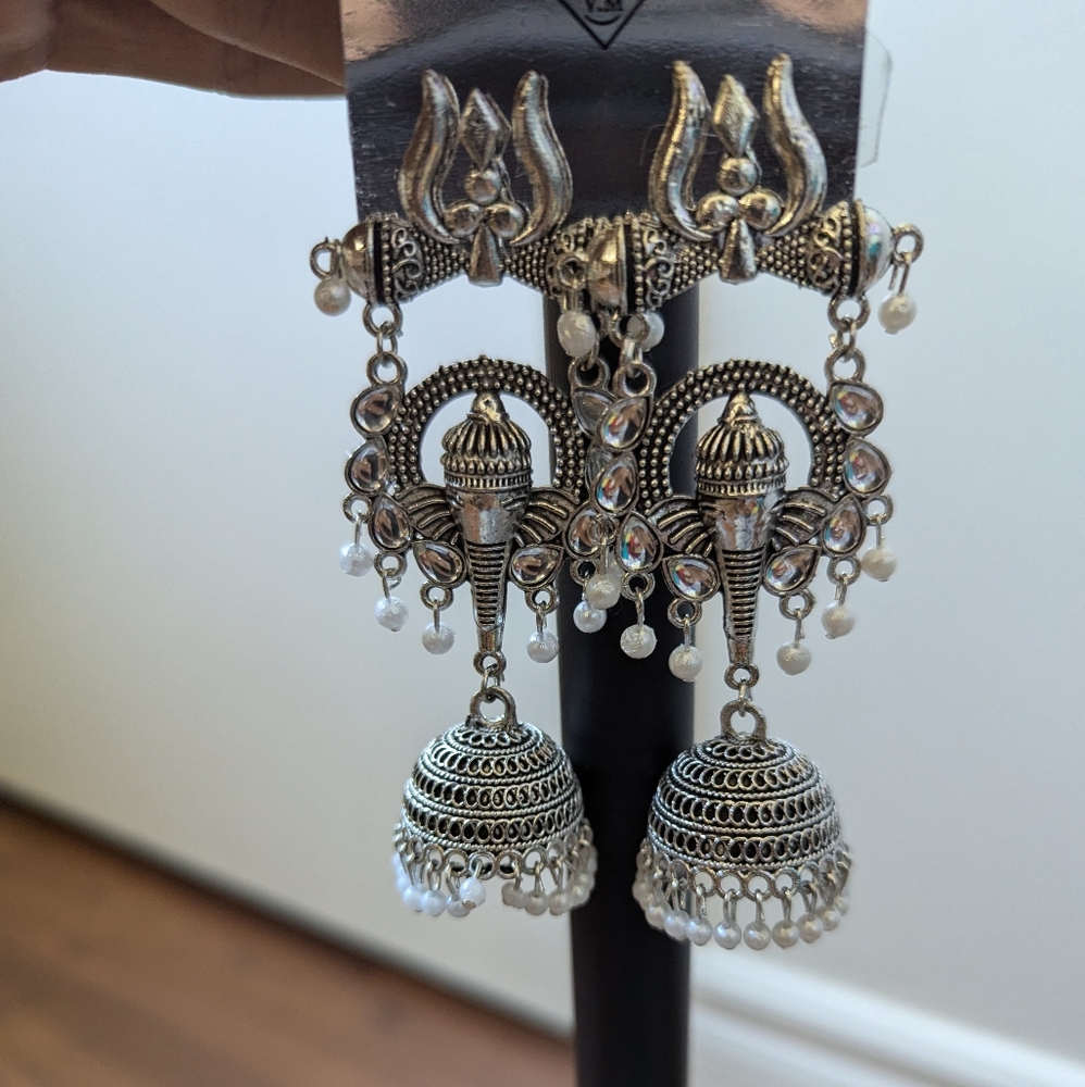 New Antique Oxidized Silver Toned Jhumka Earrings